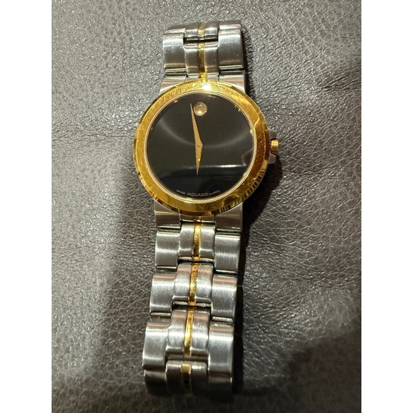 Movado Museum Watch 81.E4.1891 Two Tone Stainless Steel Black Dial Swiss Quartz